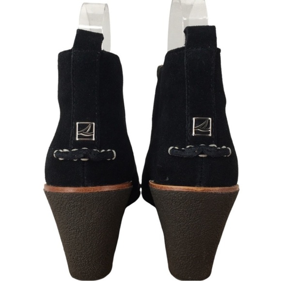 Sperry Top Sider Harlow Black Suede Lace Up Wedge Booties - Sz 7 - Picture 4 of 14